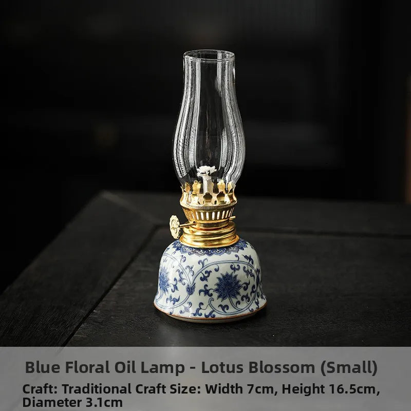 Blue And White Porcelain Oil Lamp Tibetan Butter Lamp Cam Tea Room Aosphere Lamp Retro Decorative Long Burning Lamp - TechSmartX