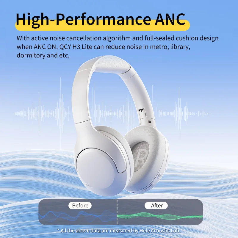 QCY H3 Lite ANC Wireless/Wired Headphones Bluetooth 5.3 Foldable Over Ear Headset HIFI Sound 60H Playtime Earphones Dual Connect - TechSmartX