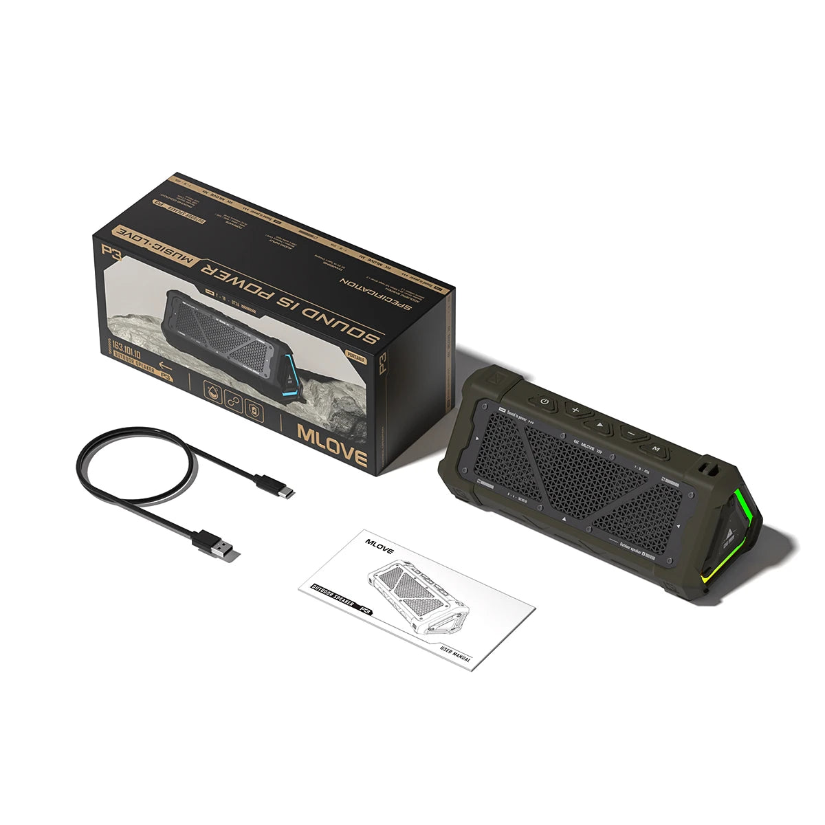 MLOVE P3 Outdoor Bluetooth Speaker, 40W Output Power Bluetooth 5.3 Speaker ,Stereo Sound IPX7 Waterproof,Micro SD Card,RGB Light - TechSmartX