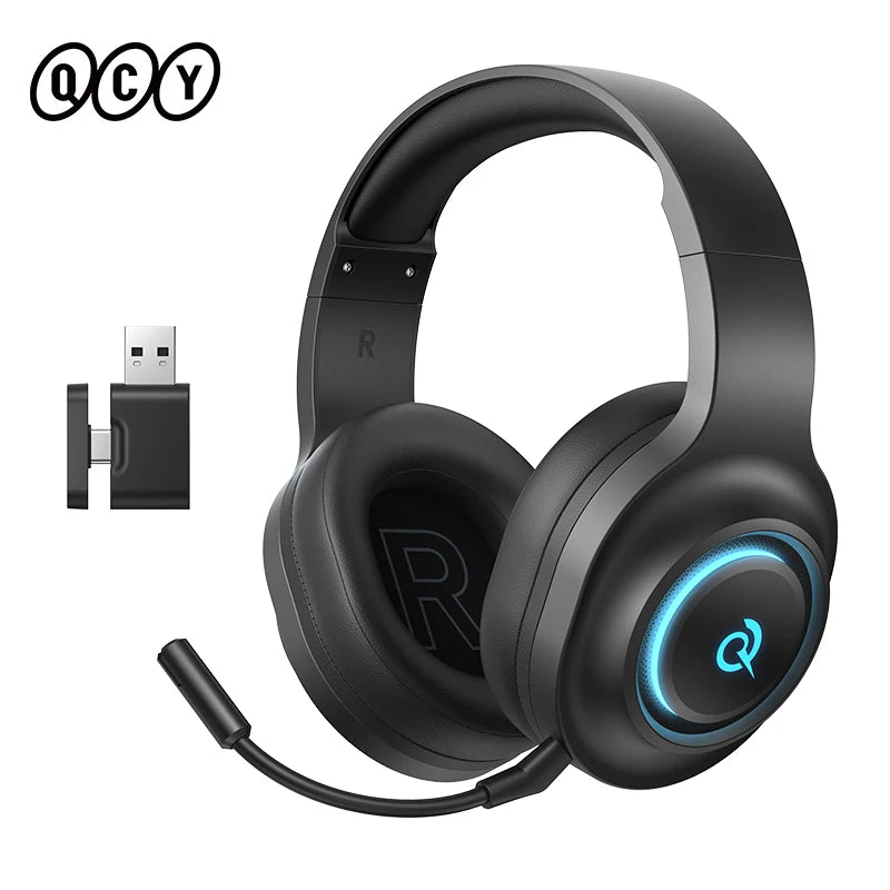 QCY Heroad V200 Gaming Over Ear Headphone Wireless Bluetooth 6.0 with Mic 50mm Driver 7.1 Surround Sound Dynamic EQ RGB Headset - TechSmartX
