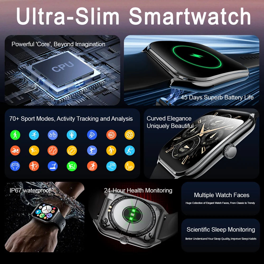 2025 New 7.5MM Ultra Thin Smart Watch Men 1.96"AMOLED Screen Always Show Time Heart Rate Sport Waterproof BT Call Smartwatch - TechSmartX
