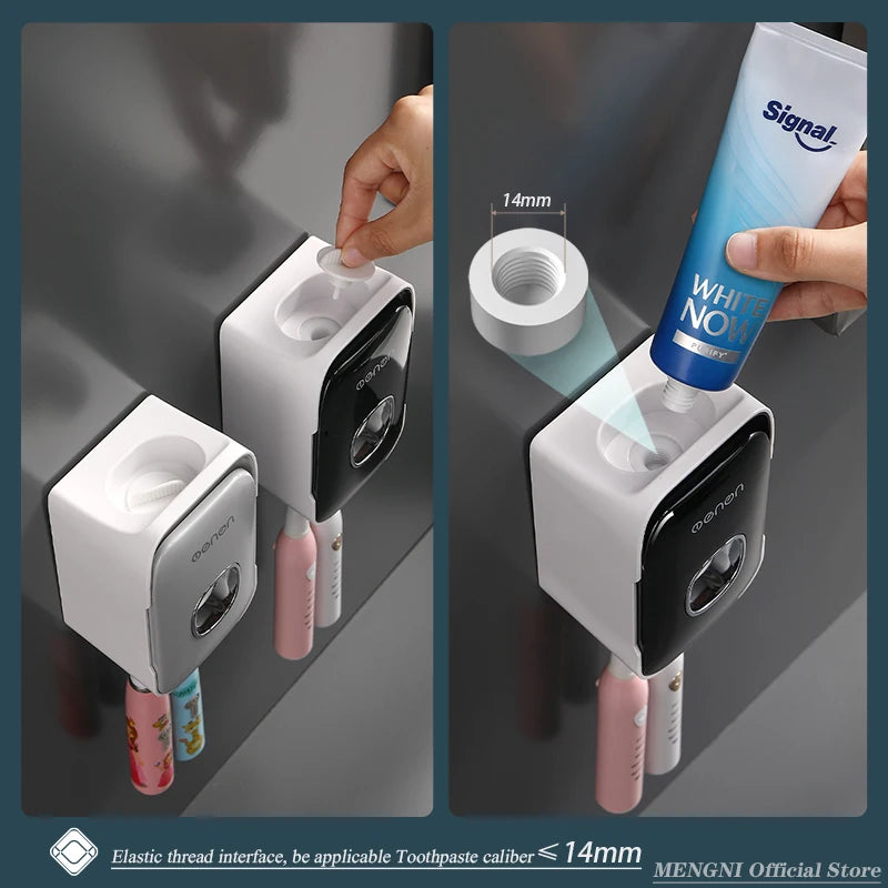 MENGNI Automatic Toothpaste Dispenser Wall-Mounted Bathroom Toothpaste Squeezer Punch-Free Toothbrush Holder Rack Bathroom Acces - TechSmartX