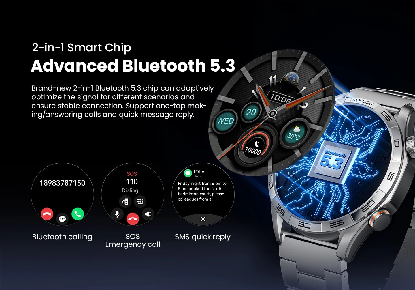 HAYLOU Solar 5 Voice Calling Smartwatch 1.58'' AMOLED Display 60Hz Smart Watch 24H Health Monitoring Sports Smartwatch for Men - TechSmartX