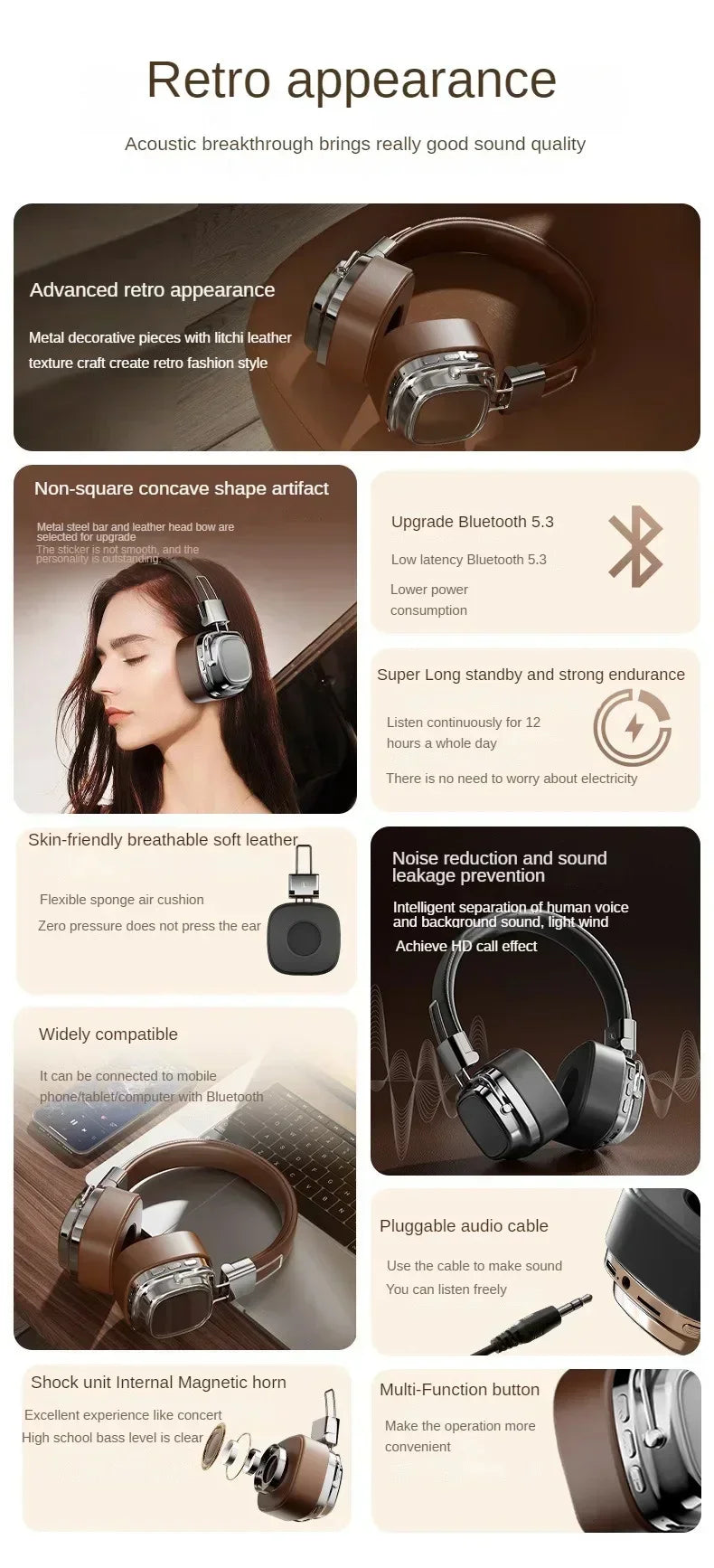 2025 New 5.3 Foldable Wireless Bluetooth Headsets Headset Gamer Choice Retro Over Ear Headphones DJ Stereo Sounds Bluetooth - TechSmartX