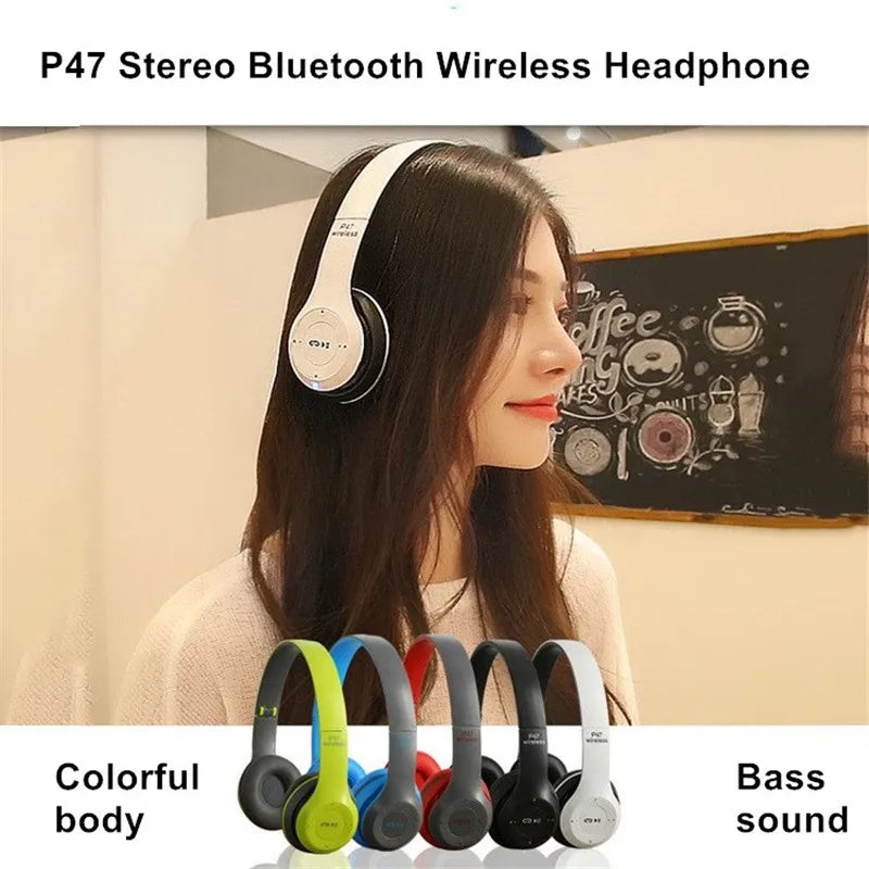 P47 Bluetooth 5.0 Wireless Headphone Foldable HIFI Stereo Bass Earphone Kid Helmet Gift With Mic USB Adaptor For iPhone Game - TechSmartX