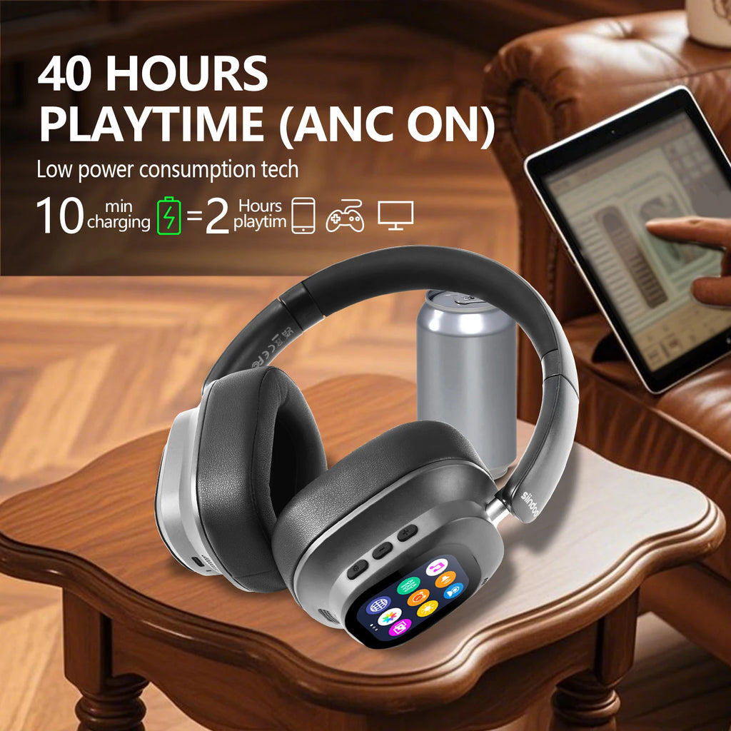 Siindoo Hybrid Active Noise Cancelling Headphones JH-ANC930Plus Wireless gunmetal With Multi Magnetic Touch Control LED Screen - TechSmartX