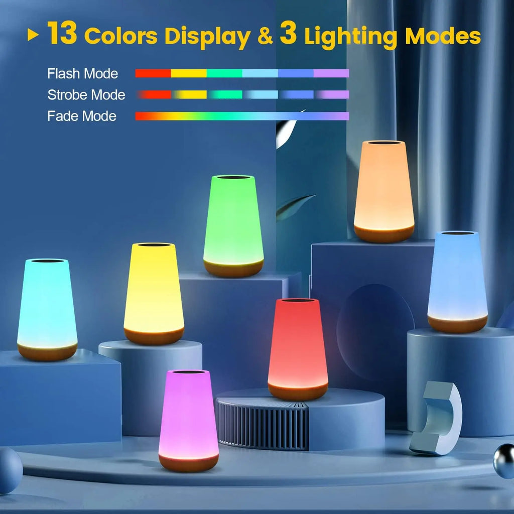 13 Color Changing Night Light Remote Control Touch USB Rechargeable RGB Night Lamp Dimmable Lamp Portable Table Bedside Lamp - TechSmartX