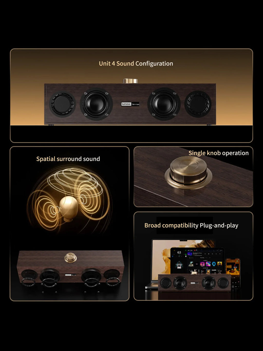Lenovo C02 Multimedia Speaker Bluetooth Speaker Wired/Bluetooth Dual-Mode Speaker Retro Speaker Universal for Tv, Computer, and Mobile Phone Subwoofer - TechSmartX