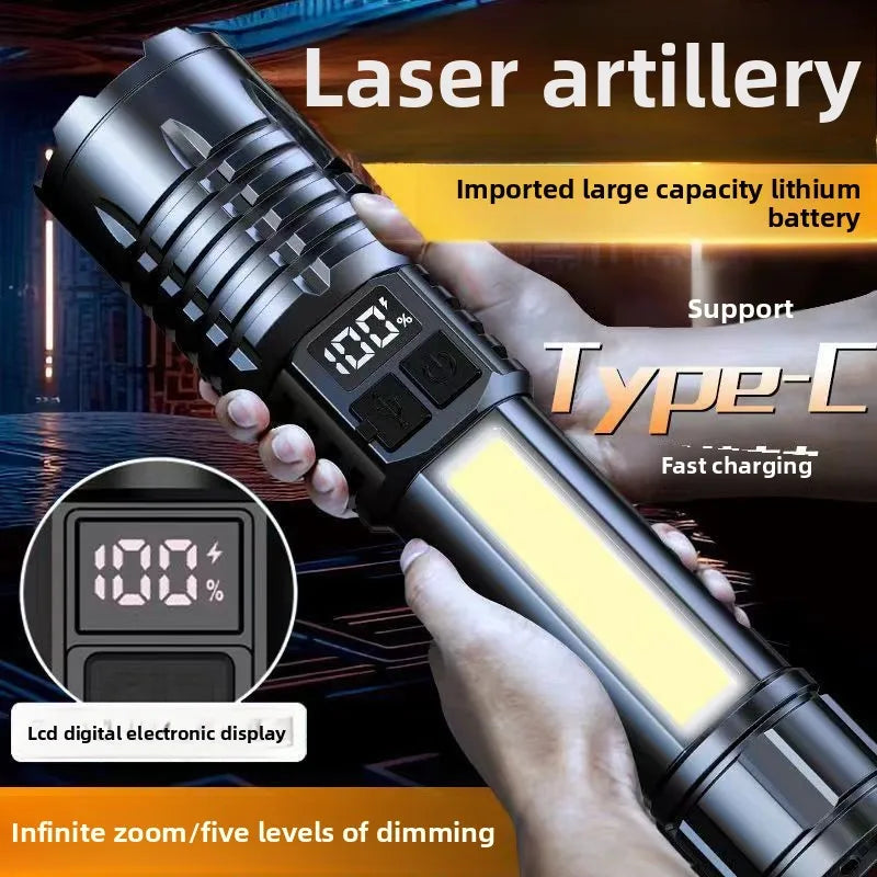 High Power LED Flashlight Portable Zoom Torch Type-C Rechargeable Waterproof Light with COB Side Lamp for Outdoor Camping Hiking - TechSmartX