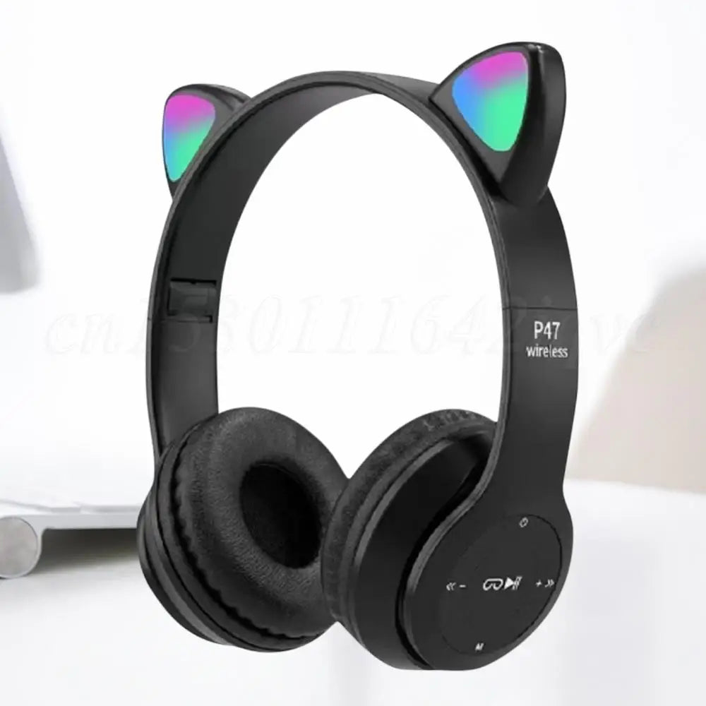 Wireless Headphones Cat Ear Gaming Headset Glow Light Bluetooth-Compatible Helmets Cute Over-Ear Headsets for Kids and Adult - TechSmartX