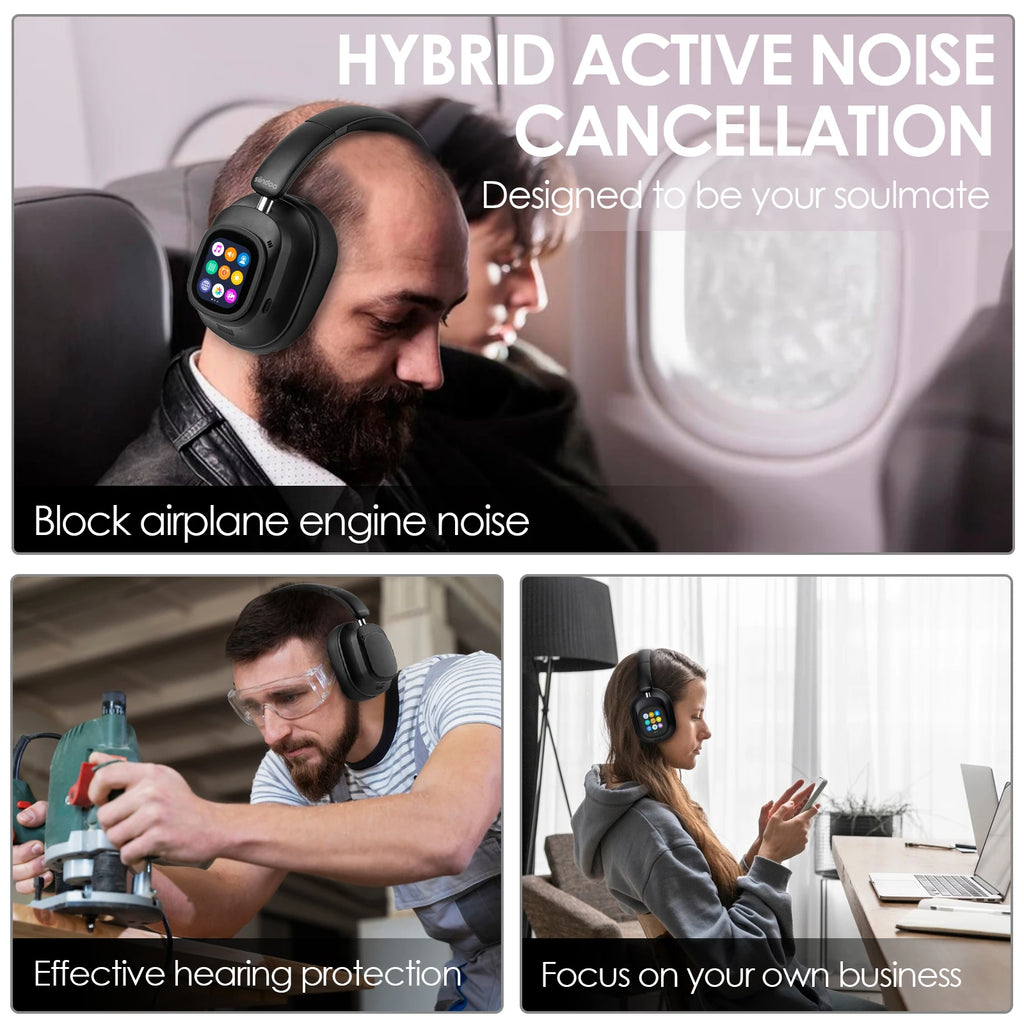 Siindoo NEWEST ANC930Plus Hybrid ANC Wireless Headphone, With Multi Magnetic Touch Control LED Screen AND APP Download 1GB MP3 - TechSmartX