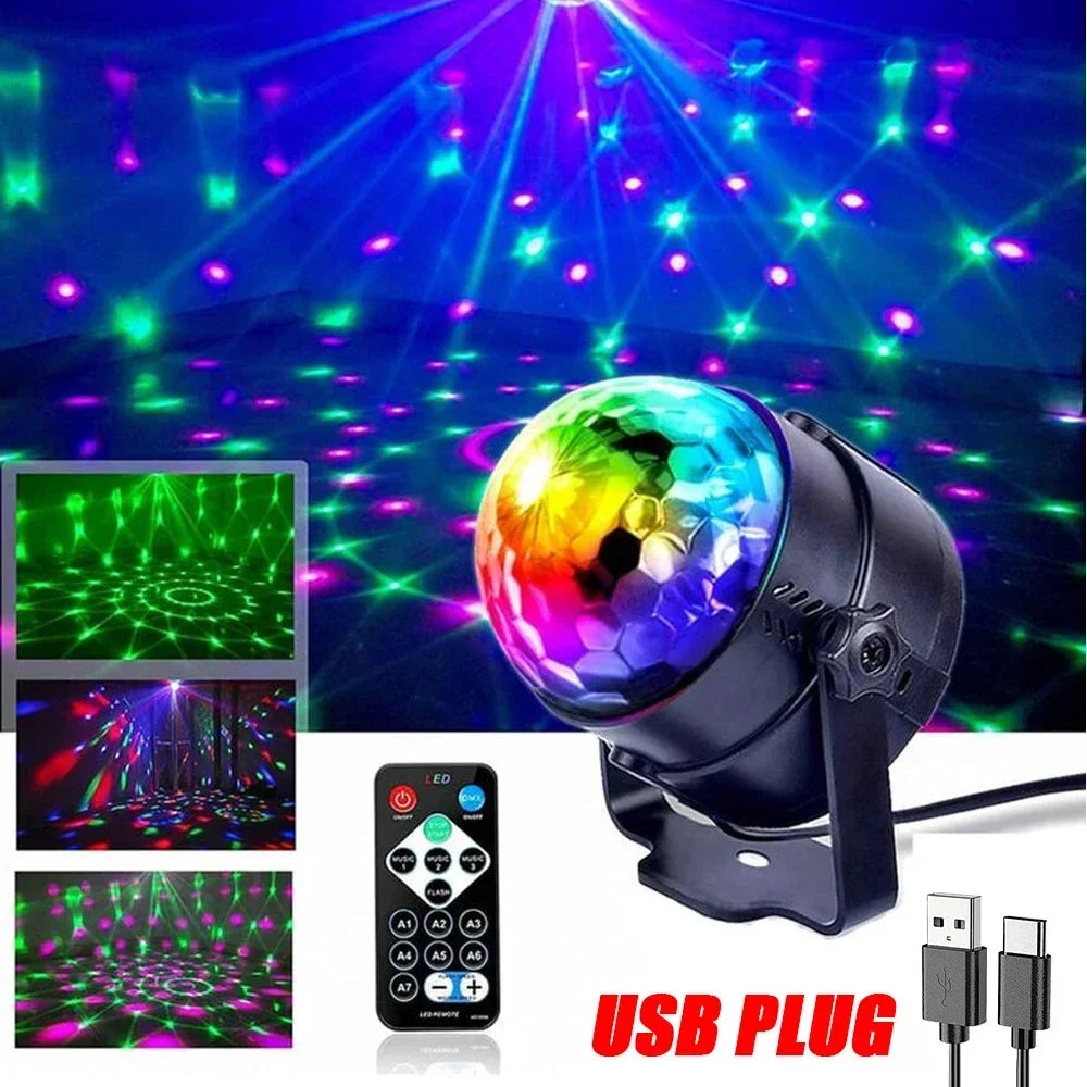 RGB Sound Activated LED Disco Ball Light Rotating DJ Stage Lamp with Remote Control for Home Car Party Club Christmas Decoration - TechSmartX
