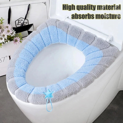 1 Pack Stitched Color Portable Knitted Toilet Mat Thickened Washable Antifreeze Toilet Cover Thickened Knitted O Type Universal - TechSmartX