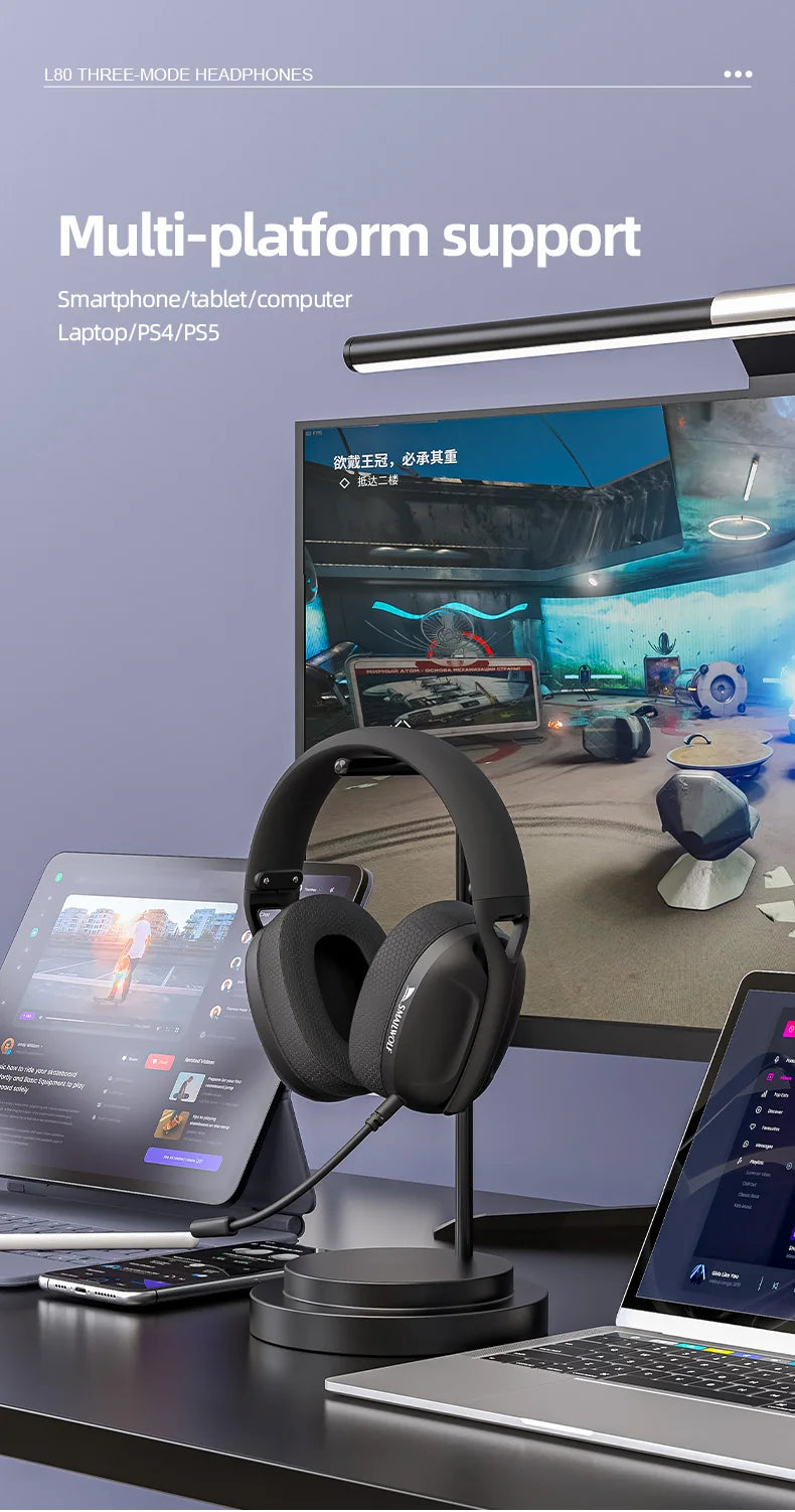 SmailWolf-L80 Bluetooth wireless three-mode headphones headset lightweight headset 2.4G gaming headsets sports bass - TechSmartX