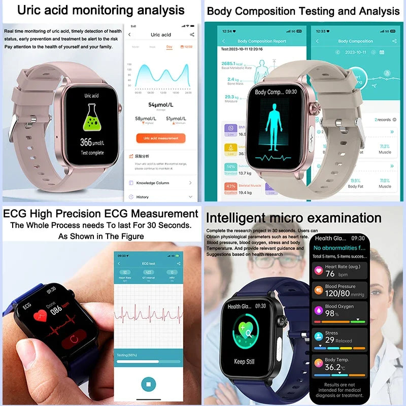 2025 New ECG+PPG Monitoring Smart Watch Women Blood pressure Blood Lipid Uric Acid Women Menstrual Health Tracker Smartwatches - TechSmartX