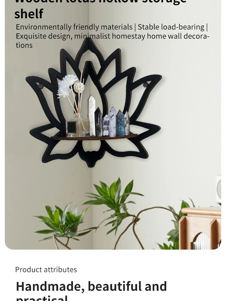 Wooden Lotus Hollow Decorative Rack Aromatherapy Organiser Essential Oil Candle Holder Wall Mounted Shelf Corner Shelf - TechSmartX