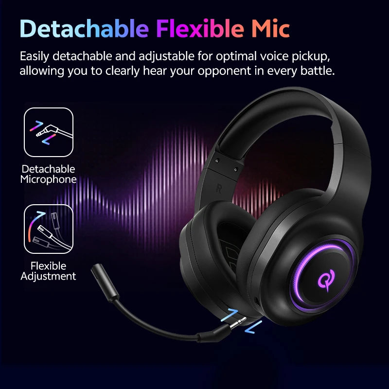 QCY Heroad V200 Gaming Over Ear Headphone Wireless Bluetooth 6.0 with Mic 50mm Driver 7.1 Surround Sound Dynamic EQ RGB Headset - TechSmartX