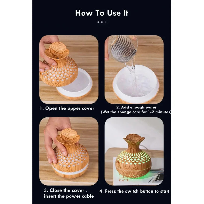 New unique elegant creative wood grain flower humidifier USB mini silent home office desktop colorful wisp empty aroma diffuser - TechSmartX