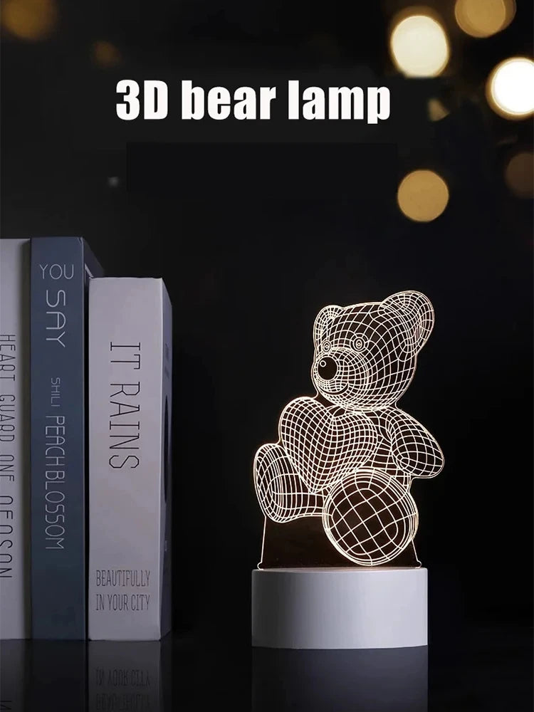 3D Acrylic Bear Lamp USB LED Night Light for Bedroom Home Christmas Xmas Decorations Birthday Wedding Gifts Creative Bear Design - TechSmartX