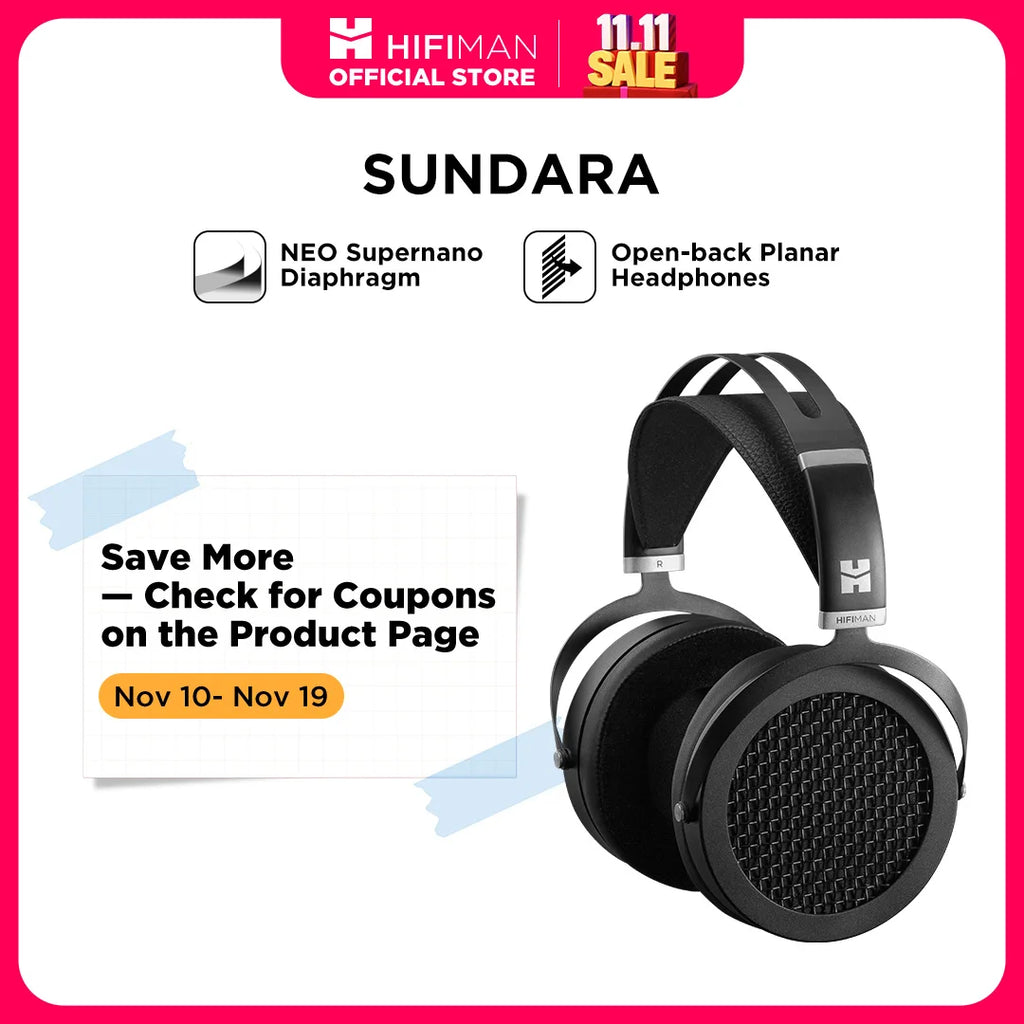 HIFIMAN SUNDARA Over-Ear Full-Size Planar Magnetic Headphones (Black) with High Fidelity Design Metal Casing - TechSmartX