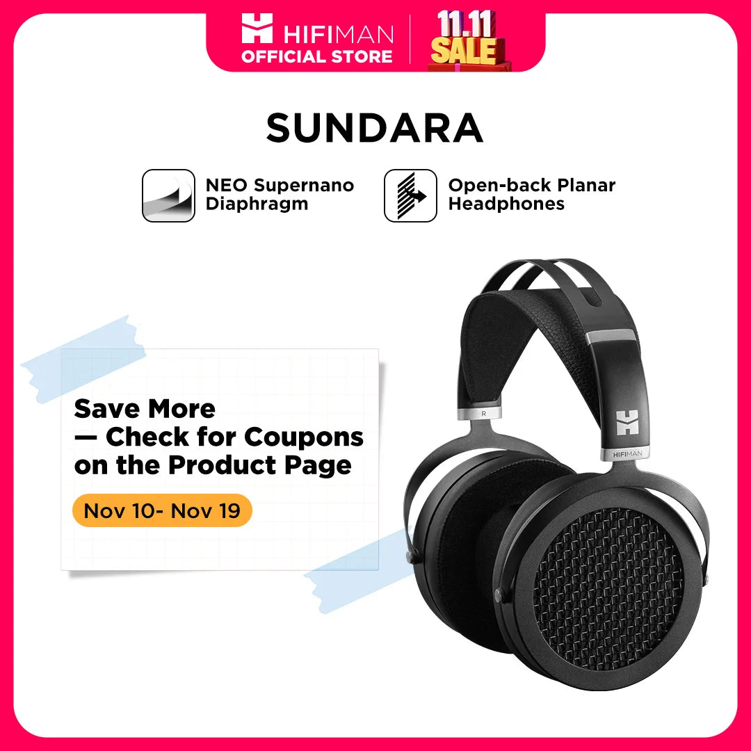 HIFIMAN SUNDARA Over-Ear Full-Size Planar Magnetic Headphones (Black) with High Fidelity Design Metal Casing - TechSmartX