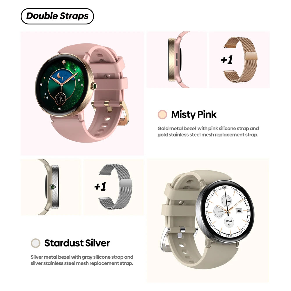 New 2025 Zeblaze LILY 2 Voice Calling Female Smartwatch Double Strap 1.2" HD AMOLED Display Health Monitoring Sports Smart Watch - TechSmartX
