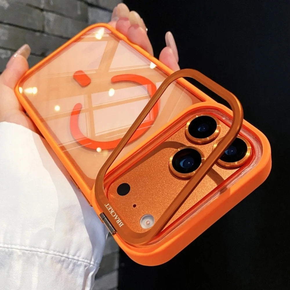 Metal Lens Stand Magnetic For Magsafe Case For iPhone 17 16 15 14 13 12 11Pro Max Plus Air Shockproof Wireless Charge Clear Case