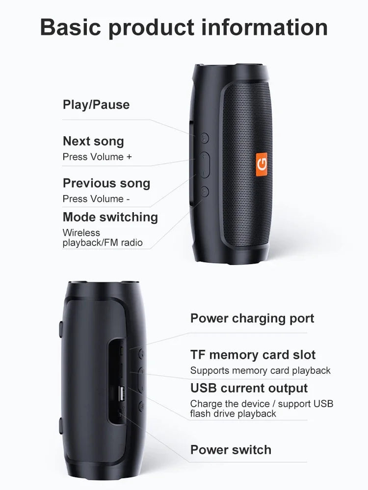 TF USB Bluetooth Speaker Dual Speaker Stereo Outdoor Tfusb Playback Fm Voice Broadcasting Portable Subwoofer Wireless Speaker - TechSmartX