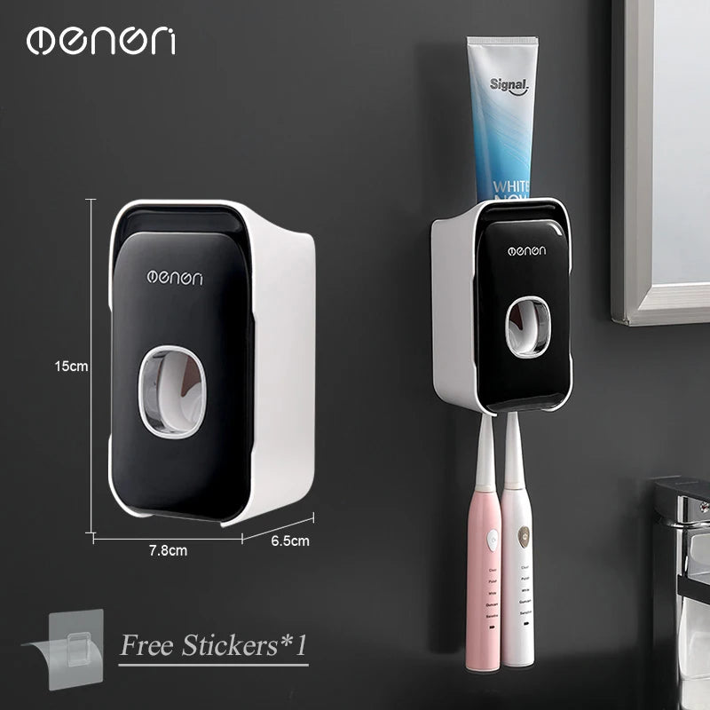 MENGNI Automatic Toothpaste Dispenser Wall-Mounted Bathroom Toothpaste Squeezer Punch-Free Toothbrush Holder Rack Bathroom Acces - TechSmartX