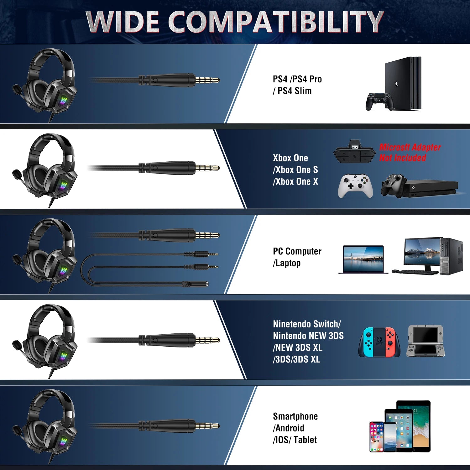 ONIKUMA K8 Gaming Headphones with Flexible HD Mic RGB Light Surround Sound Over-Ear Wired Headset Gamer for PC Gaming Xbox - TechSmartX