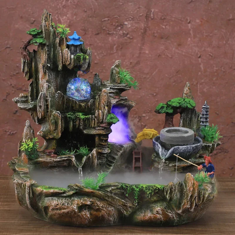 Mountain View Rockery Fountain circolazione dell'acqua piccolo acquario giardino Bonsai decorazione Lucky Feng Shui Ornaments - TechSmartX