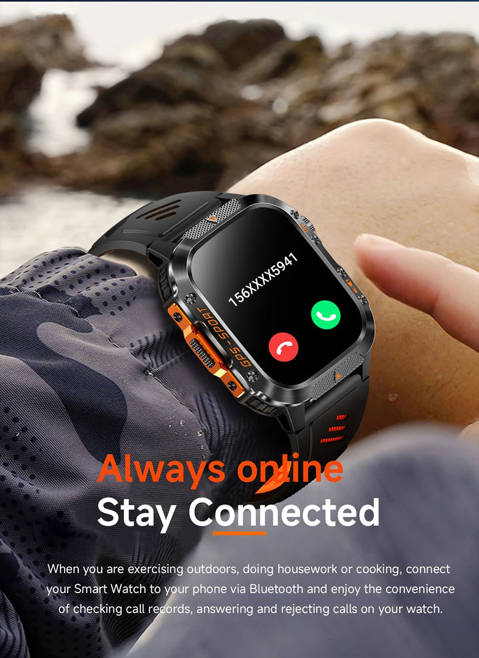 2025 New Military Outdoor Smart Watch Men's GPS Flashlight Bluetooth Call 2.01" AMOLED Screen 3ATM Waterproof Sports Smartwatch - TechSmartX