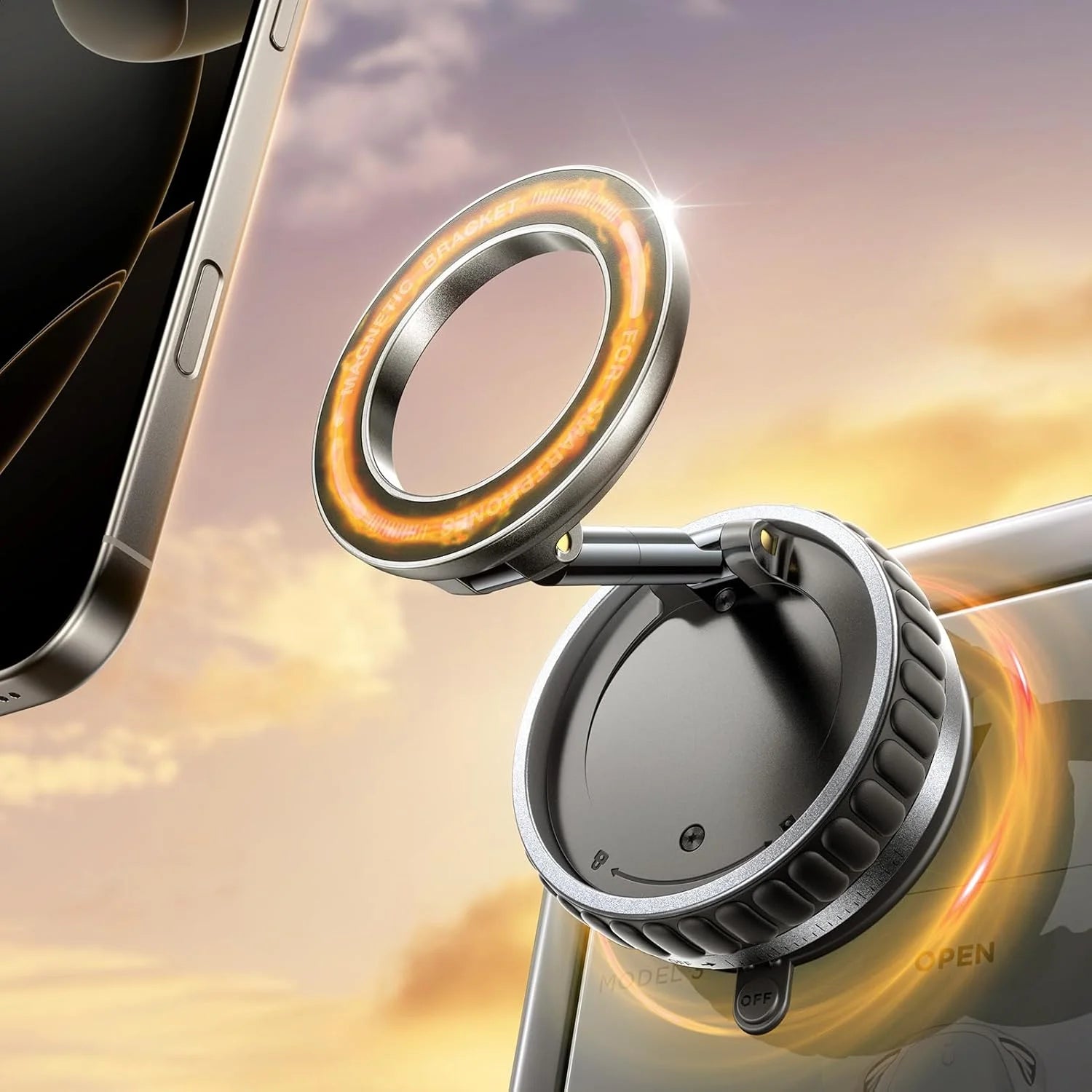 Vacuum magnetic phone holder, Magsafe suction cup phone holder, 360 ° adjustable magnetic phone holder, pocket sized foldable - TechSmartX