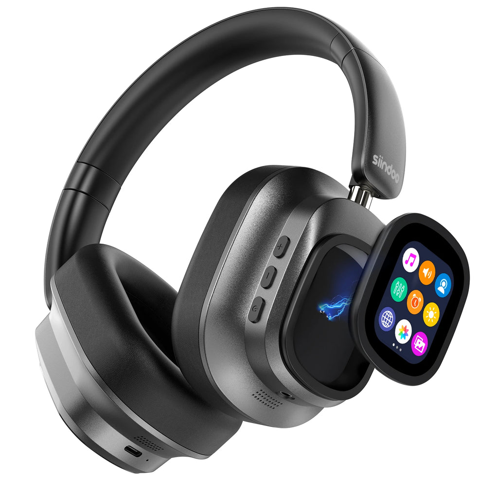 Siindoo Hybrid Active Noise Cancelling Headphones JH-ANC930Plus Wireless gunmetal With Multi Magnetic Touch Control LED Screen - TechSmartX