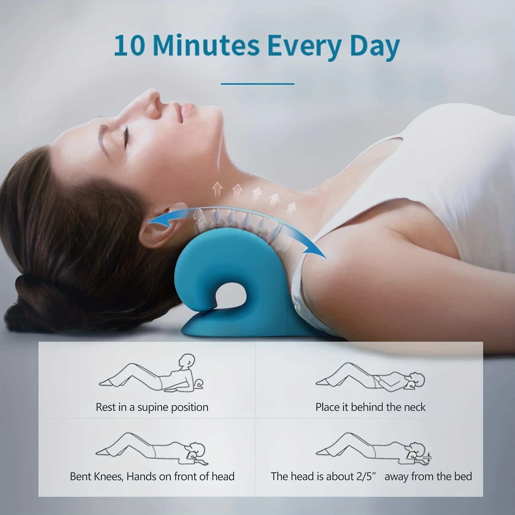 Eva Neck And Shoulder Relaxer, C-Shape Cervical Traction Device, Relax Spine Alignment, Chiropractic Pillow Stretcher Massager - TechSmartX