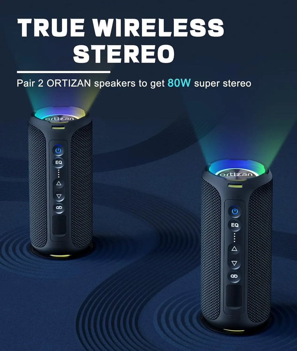Ortizan Bluetooth Speakers 40W Enhanced Bass Portable Outdoor Wireless Speaker 30Hrs IP7 Waterproof Shower Speaker Bluetooth 5.3 - TechSmartX