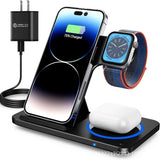Stație de încărcare rapidă wireless 3 în 1, 30W, pliabilă, pentru iPhone 15 14 13 12 11, Apple Watch 9 8 7 6 5, Airpods Pro