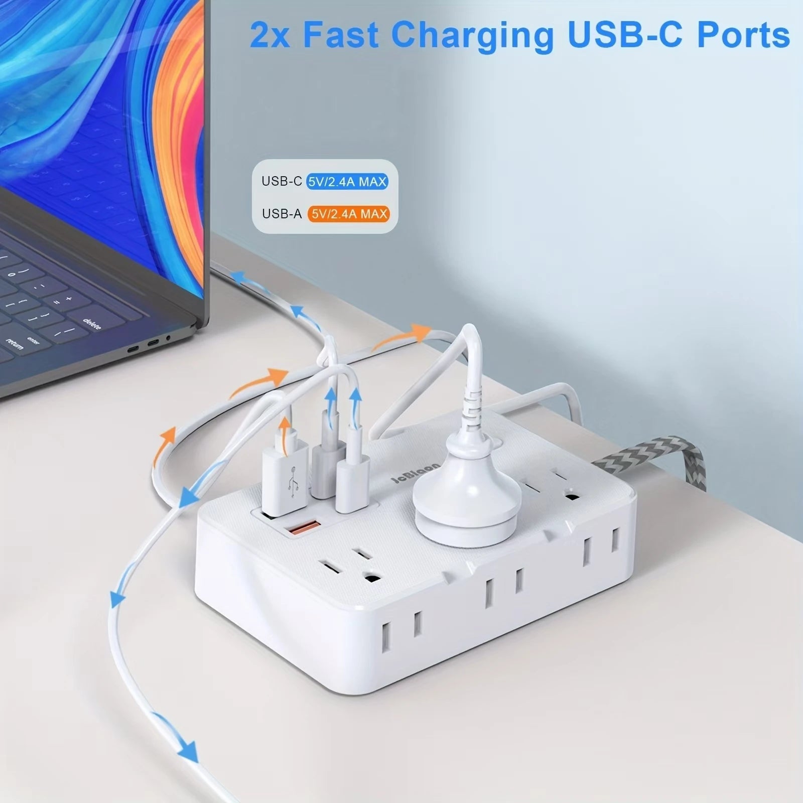 US Plug AC Outlet Multiprise Power Strip Braided Extension Cord Smart Home Electrical Socket Network Filter USB Type-C Charging - TechSmartX