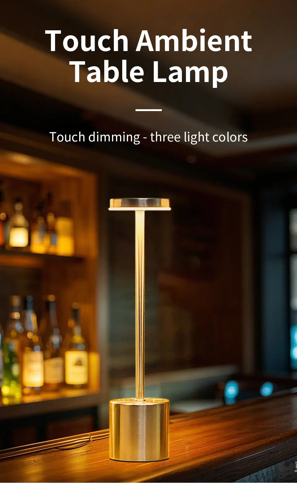 Classic Table Lamp USB Rechargeable Night Light Stepless Dimming Touch Desk Lamp 3 Colors Bedside Lamp Bar Hotel Decoration - TechSmartX