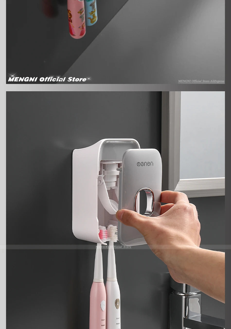 MENGNI Automatic Toothpaste Dispenser Wall-Mounted Bathroom Toothpaste Squeezer Punch-Free Toothbrush Holder Rack Bathroom Acces - TechSmartX