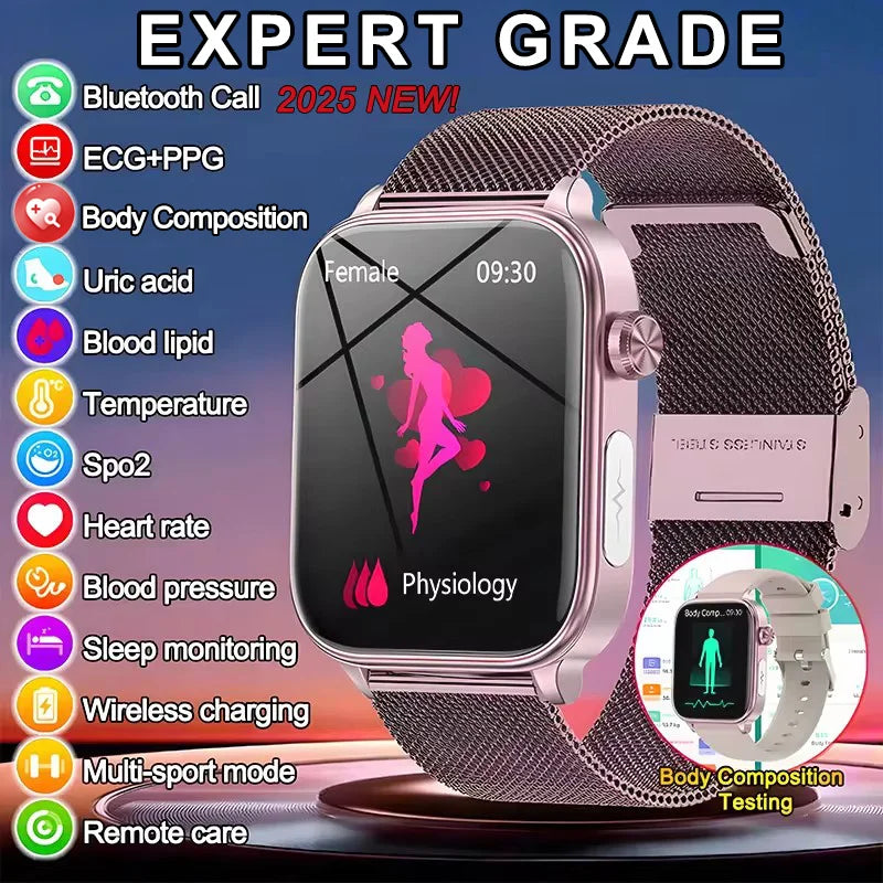 2025 New ECG+PPG Monitoring Smart Watch Women Blood pressure Blood Lipid Uric Acid Women Menstrual Health Tracker Smartwatches - TechSmartX