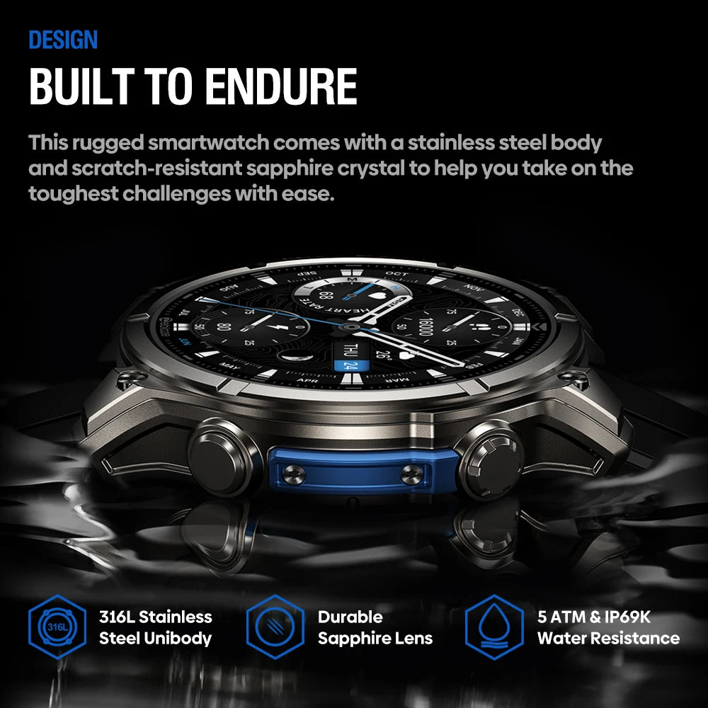 New Zeblaze VIBE 8 AMOLED Display Built-in Flashlight Smartwatch Sapphire Lens Make/Receive Calls HR/BP Monitoring Smart Watch - TechSmartX