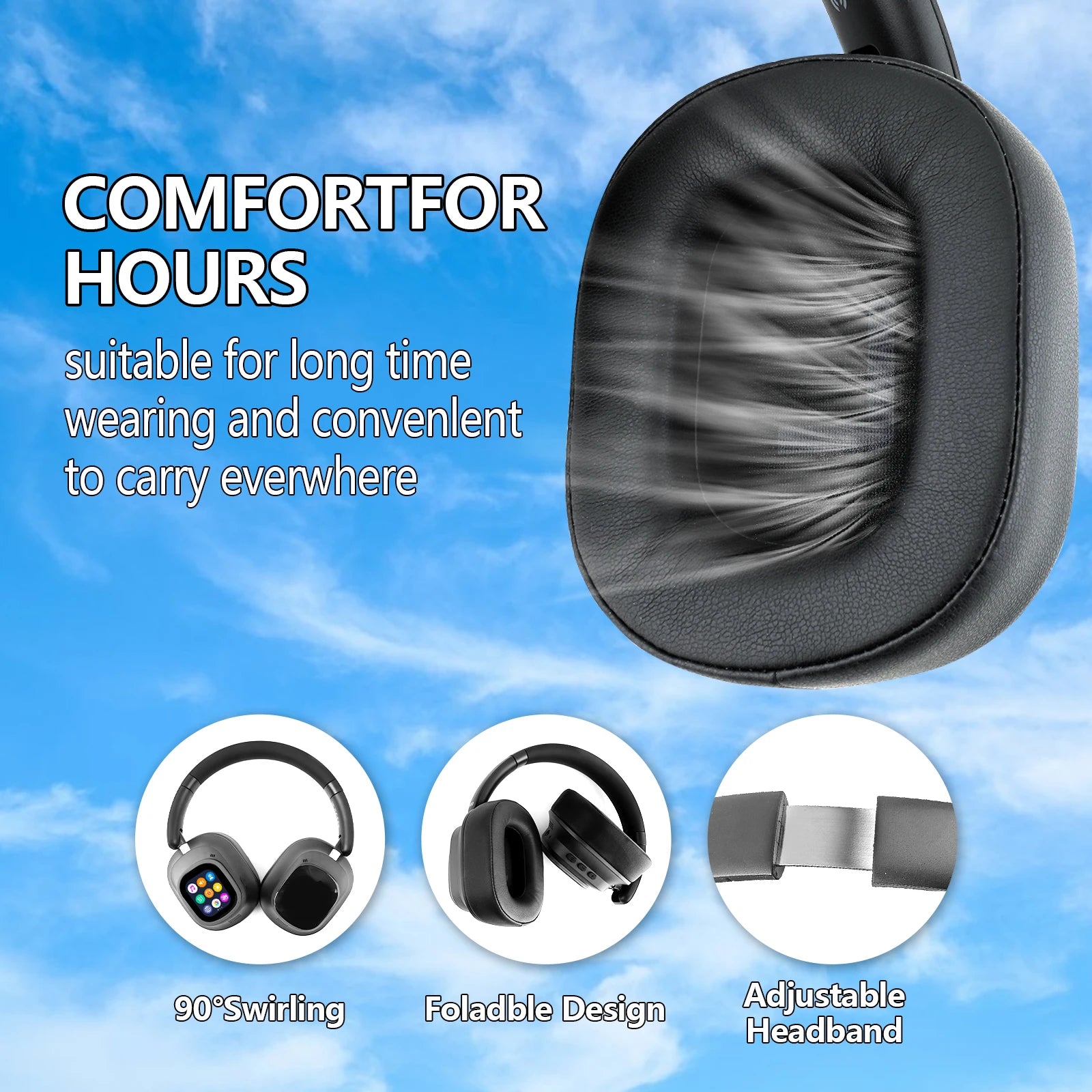 Siindoo Hybrid Active Noise Cancelling Headphones JH-ANC930Plus Wireless gunmetal With Multi Magnetic Touch Control LED Screen - TechSmartX