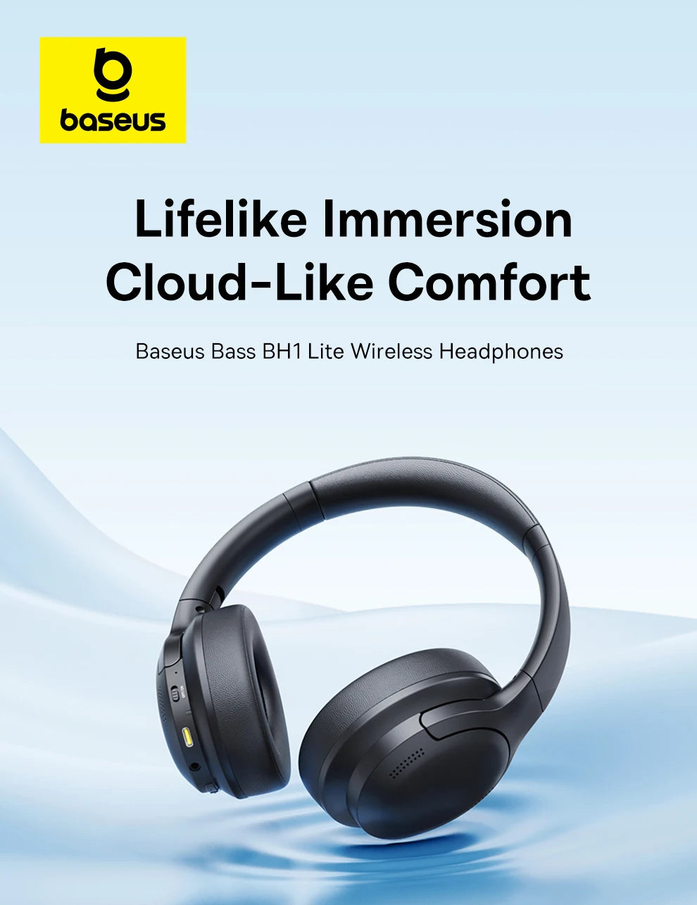 Baseus Wireless Headphones Bluetooth 5.3 HIFI Level Earphone 40mm Driver Foldable Over Ear Headsets 70H Playtime Spatial Audio - TechSmartX