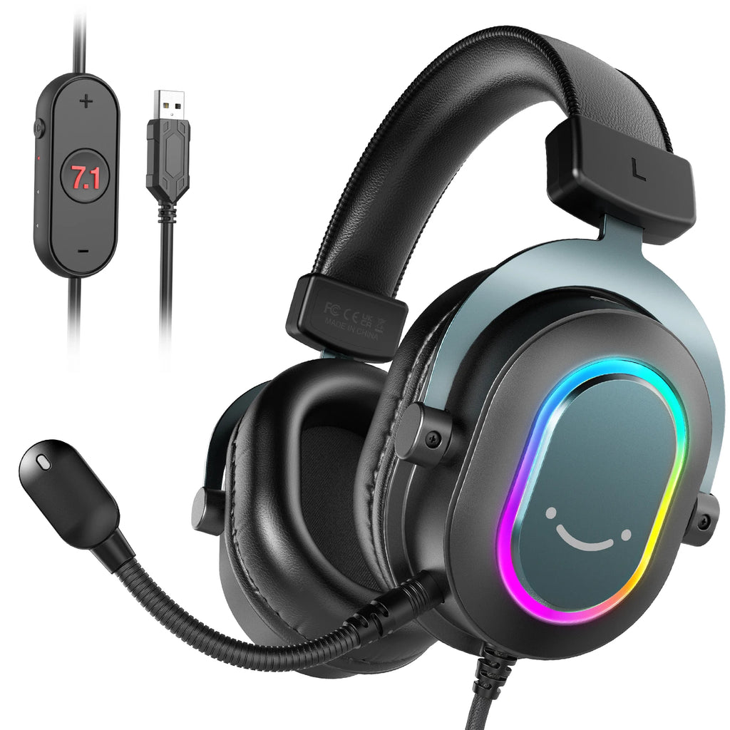 Fifine Dynamic RGB Gaming Headset with Mic Over-Ear Headphones 7.1 Surround Sound PC PS4 PS5 3 EQ Options Game Movie Music - TechSmartX