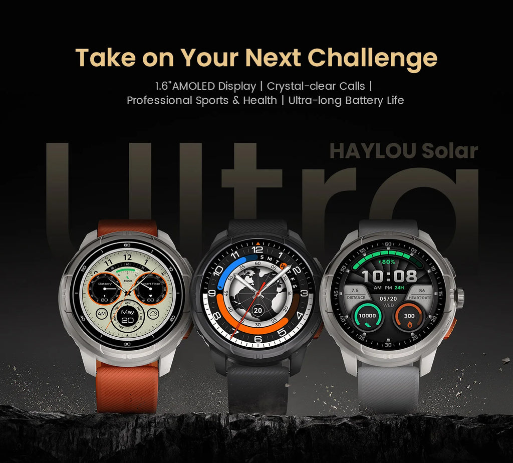 HAYLOU Solar Ultra GPS Smartwatch 1.6” AMOLED Display 5ATM Waterproof Built-in GPS Bluetooth Phone Calls Sports Smart Watch - TechSmartX