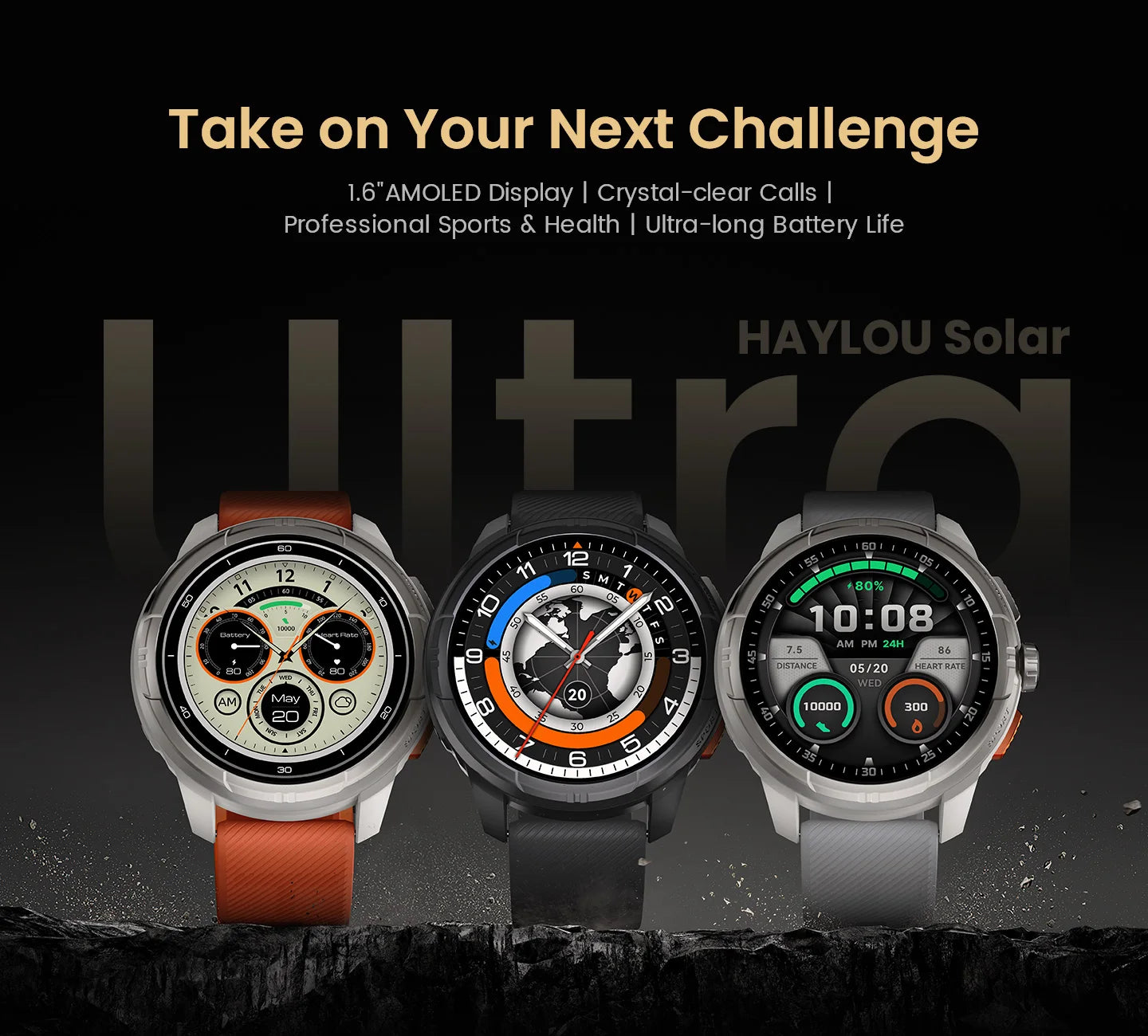 HAYLOU Solar Ultra GPS Smartwatch 1.6” AMOLED Display 5ATM Waterproof Built-in GPS Bluetooth Phone Calls Sports Smart Watch - TechSmartX