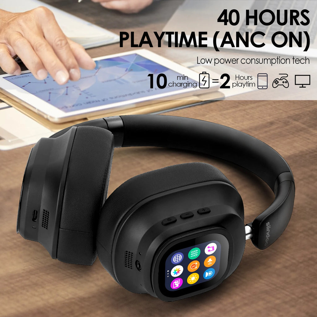Siindoo NEWEST ANC930Plus Hybrid ANC Wireless Headphone, With Multi Magnetic Touch Control LED Screen AND APP Download 1GB MP3 - TechSmartX