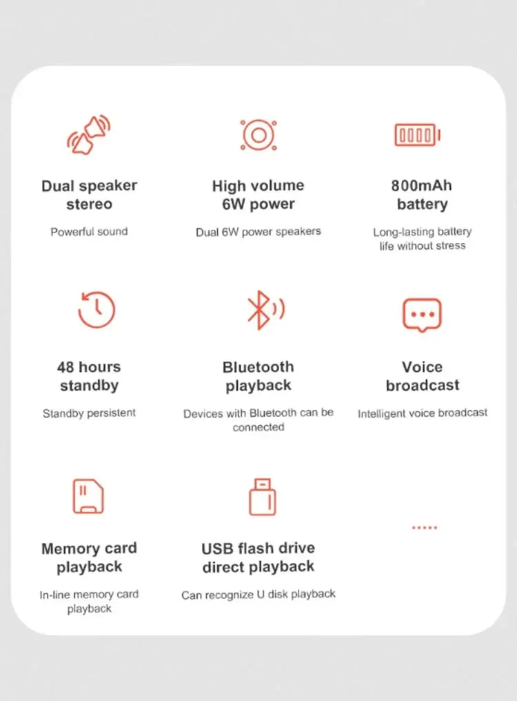 TF USB Bluetooth Speaker Dual Speaker Stereo Outdoor Tfusb Playback Fm Voice Broadcasting Portable Subwoofer Wireless Speaker - TechSmartX