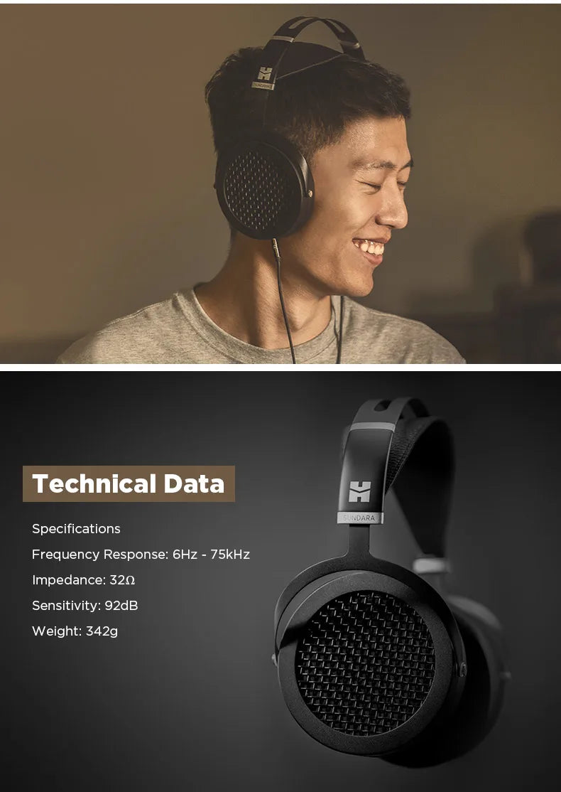 HIFIMAN SUNDARA Over-Ear Full-Size Planar Magnetic Headphones (Black) with High Fidelity Design Metal Casing - TechSmartX